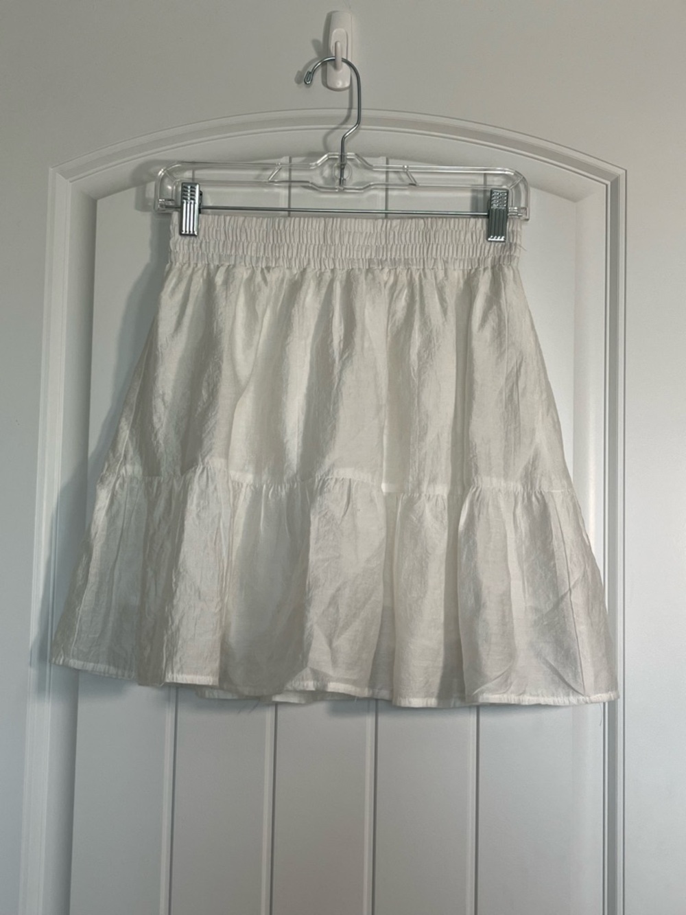 Joy Joy White Tiered Mini Skirt with Smocked Waist